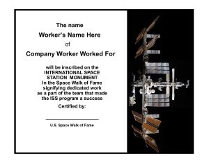 Sample ISS Pylon Engraving Certificate