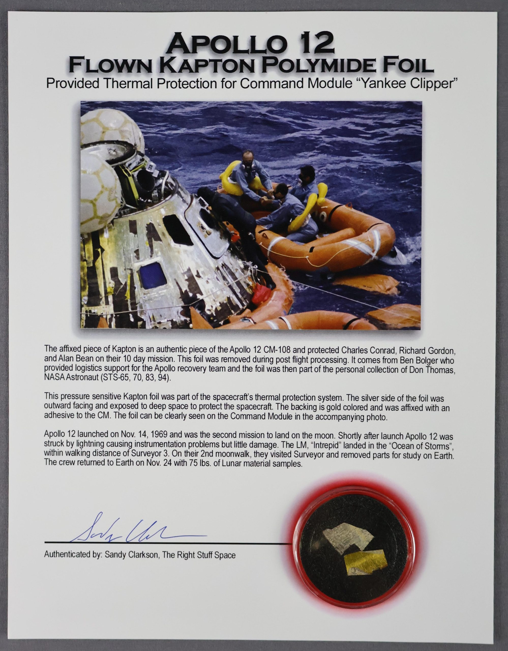 Apollo 12 Flown Kapton Foil on COA